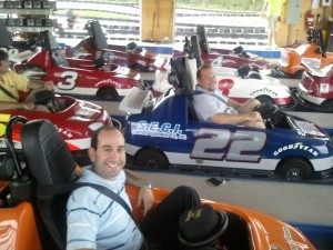 Michael Weber and Todd Gish in bumper cars.